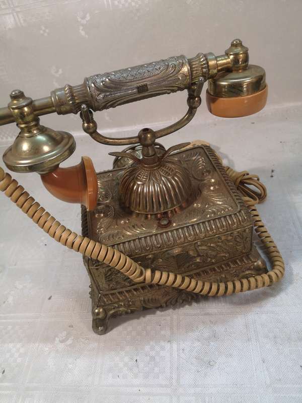 VINTAGE HIGHLY DETAILED BRASS AND BAKELITE ROTARY DIAL TELEPHONE