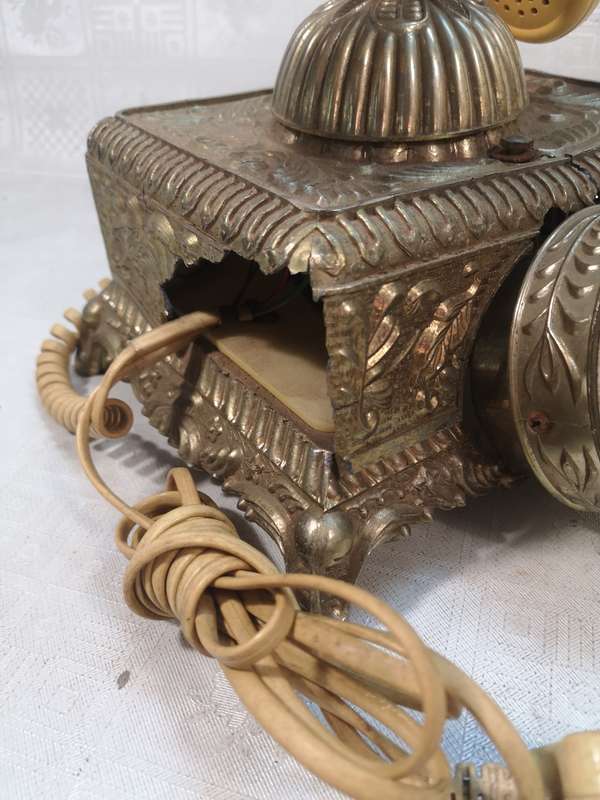 VINTAGE HIGHLY DETAILED BRASS AND BAKELITE ROTARY DIAL TELEPHONE