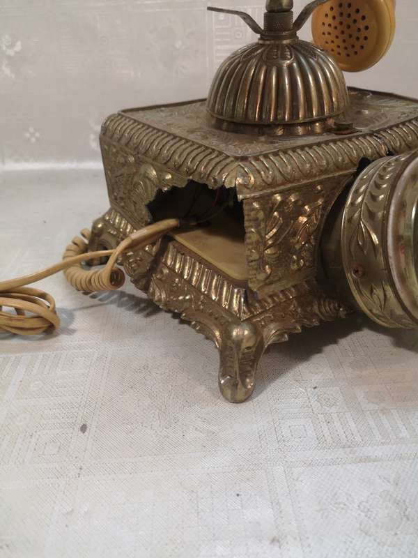 VINTAGE HIGHLY DETAILED BRASS AND BAKELITE ROTARY DIAL TELEPHONE