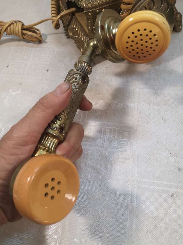 VINTAGE HIGHLY DETAILED BRASS AND BAKELITE ROTARY DIAL TELEPHONE