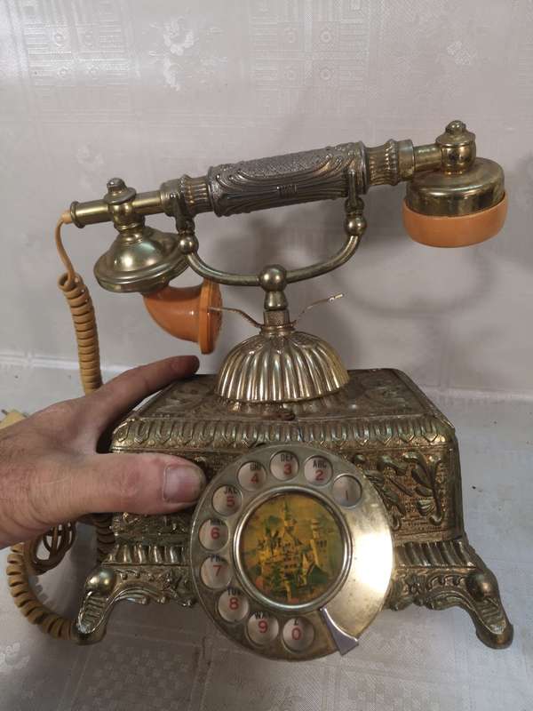 VINTAGE HIGHLY DETAILED BRASS AND BAKELITE ROTARY DIAL TELEPHONE