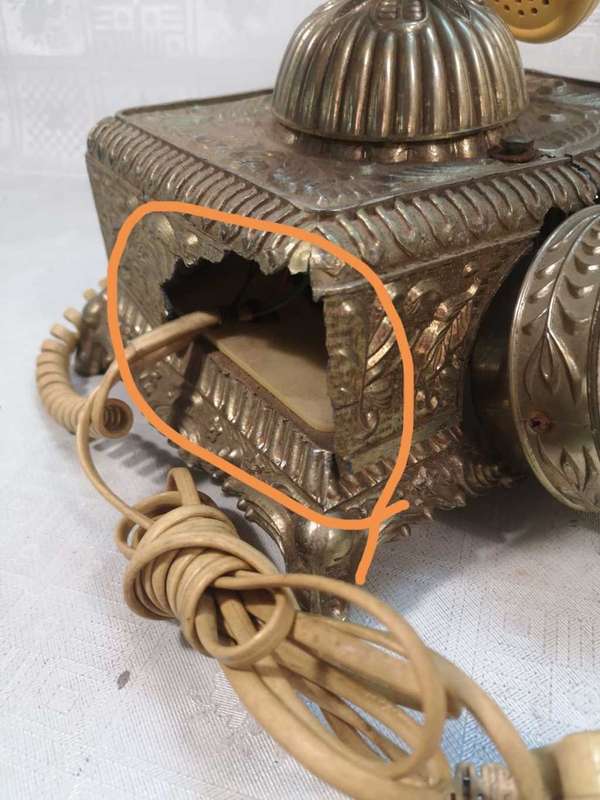 VINTAGE HIGHLY DETAILED BRASS AND BAKELITE ROTARY DIAL TELEPHONE