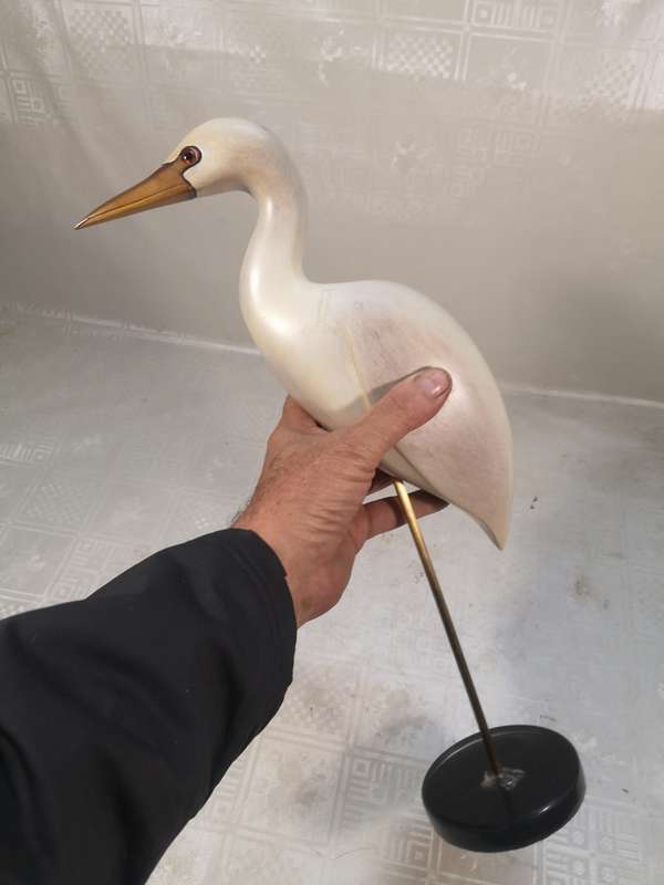 Stunning 460mm Feathers of Knysna wooden Bird, cattle Egret, Limited Edition 194/976