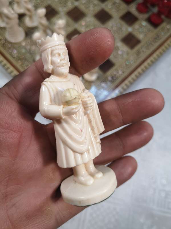 Magnificent Vintage Renaissance Chess Set On a Mother of Pearl Inlaid Chess Board