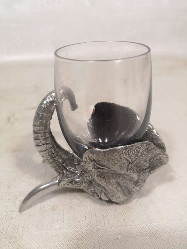 Beautiful Vintage Frankli Wild Pewter Elephant Port Glass by Royal Selangor