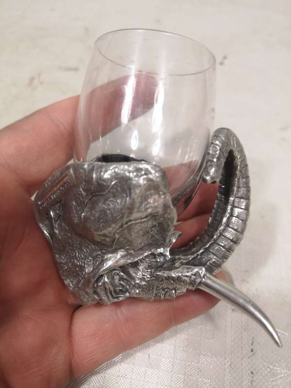 Beautiful Vintage Frankli Wild Pewter Elephant Port Glass by Royal Selangor