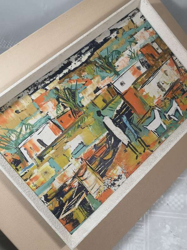 MAGNIFICENT AFRICAN TOWNSHIP SCENE ORIGINAL OIL ON BOARD SIGNED BY ARTIST