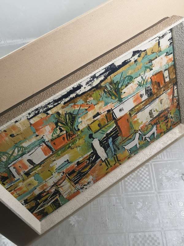 MAGNIFICENT AFRICAN TOWNSHIP SCENE ORIGINAL OIL ON BOARD SIGNED BY ARTIST