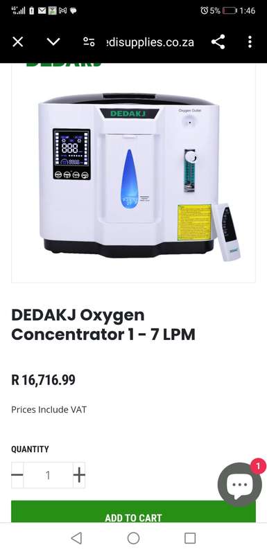 7 Litre Dedakj Portable Home Oxygen Concentrator with remote (2-in-1 with Nebulizer) Like New