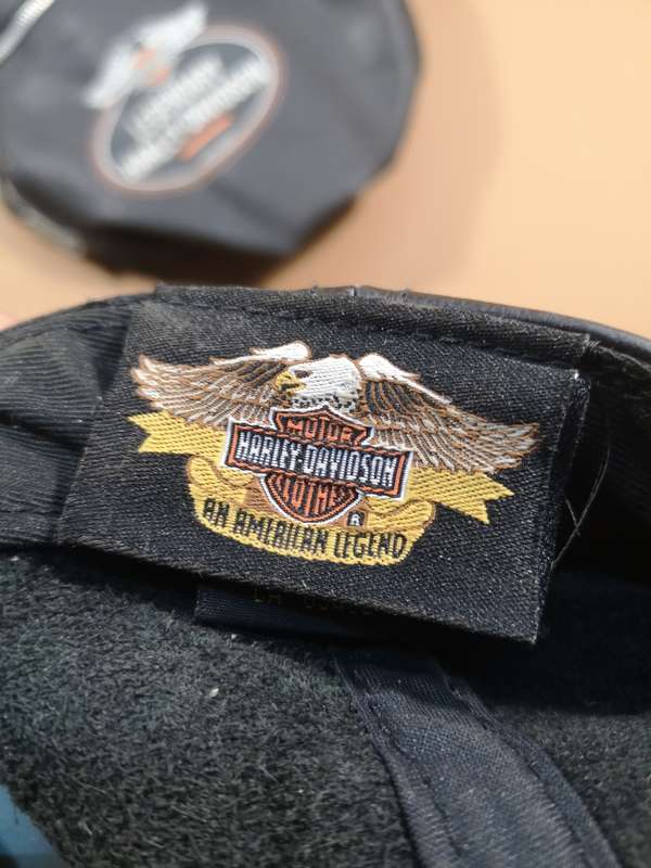 New - Harley Davidson 95th Anniversary Black 100% Leather Baseball Hat Cap + Bag + Owners Manual