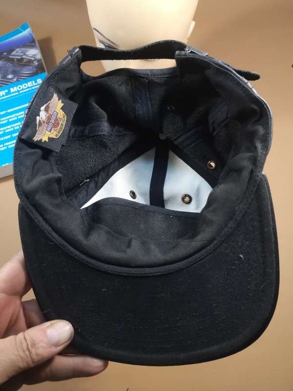 New - Harley Davidson 95th Anniversary Black 100% Leather Baseball Hat Cap + Bag + Owners Manual