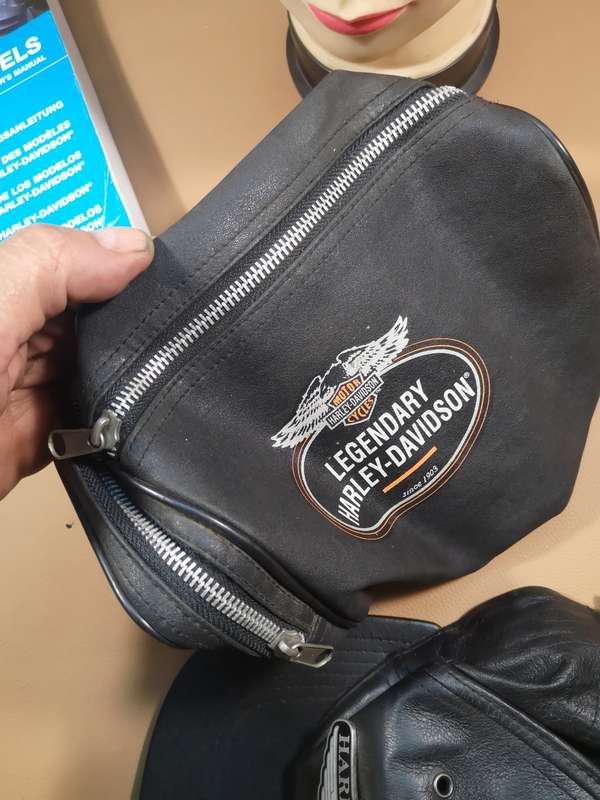 New - Harley Davidson 95th Anniversary Black 100% Leather Baseball Hat Cap + Bag + Owners Manual