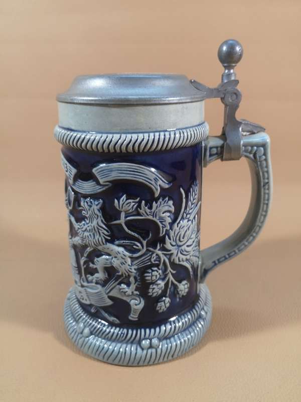 Rare - Original King Hopfen u. Malz Gott Erhalt's Cobalt Blue and White Beer Stein