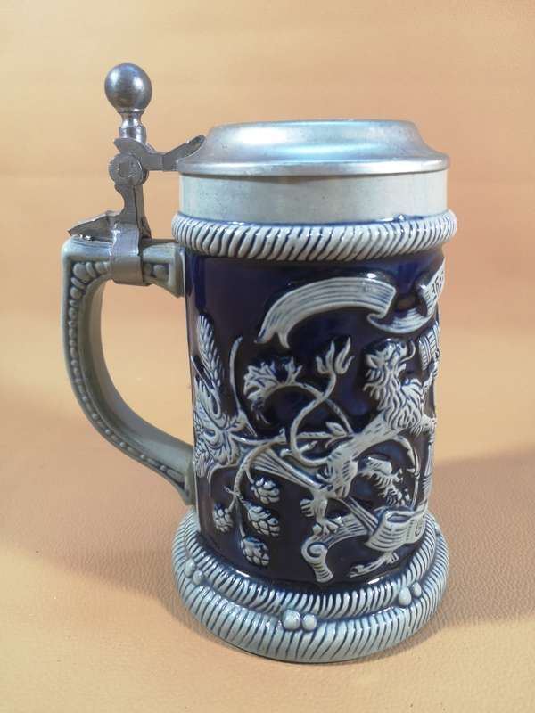 Rare - Original King Hopfen u. Malz Gott Erhalt's Cobalt Blue and White Beer Stein