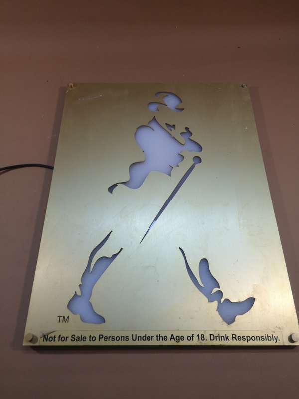 ORIGINAL JOHNNIE WALKER STRIDING MAN LED LIGHT BOX WITH BRASS FRONT
