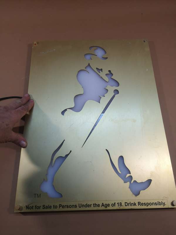 ORIGINAL JOHNNIE WALKER STRIDING MAN LED LIGHT BOX WITH BRASS FRONT