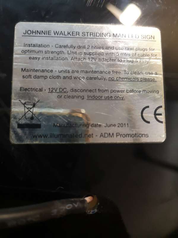 ORIGINAL JOHNNIE WALKER STRIDING MAN LED LIGHT BOX WITH BRASS FRONT
