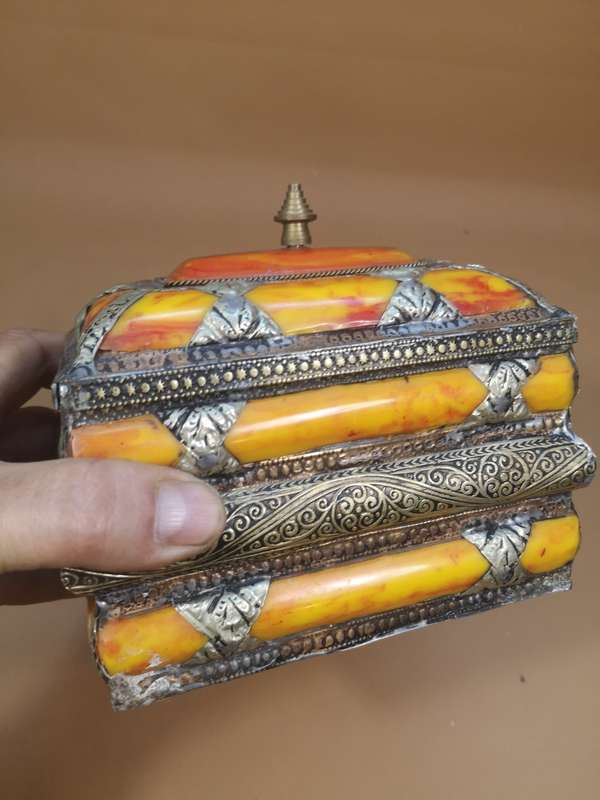 Antique Moroccan Bakelite & Silver Jewelry Casket