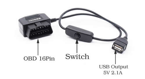 OBD2 16Pin Car Dc-Dc Converter Module Usb Port & Switch, 12V 24V To 5V 2.1A