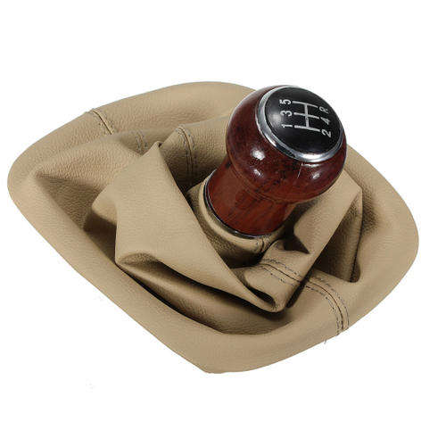 Beige 5 Speed Gear Wooden Shift Knob Gaitor Boot For 98-04 VW Passat B5 B5.5