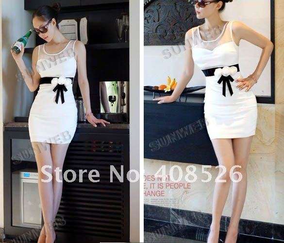 Beautiful sophisticated white silk dress with rose bow