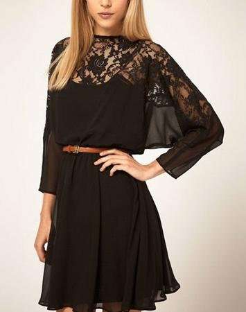 Sophisticated long sleeve lace/cotton batwing dress