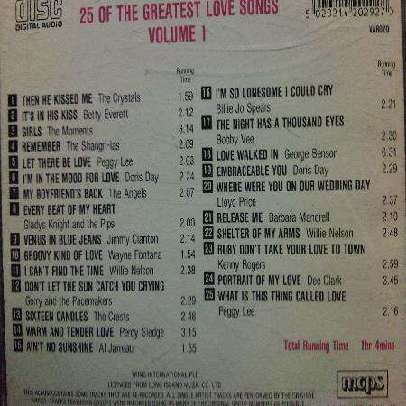 25 of the Greatest Love Songs : Various Artists : CD