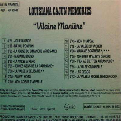 Louisiana Cajun Memories : Vilaine Maniere : CD