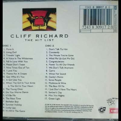 Cliff Richard : The Hit List : 2 Cd Set :Marketed in distributed by EMI SA : CD
