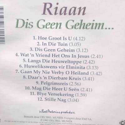 Riaan : Dis Geen Geheim : CD