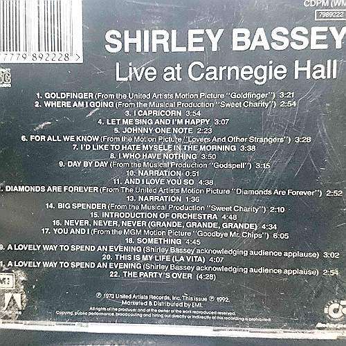 Shirley Bassey : Live at Carnegie Hall : CD