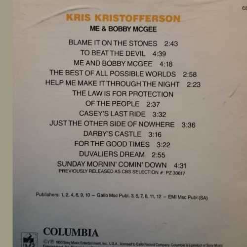 Kris Krisofferson : Me and Bobby McGee (CD FOR SALE)