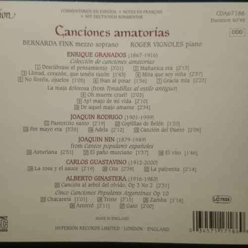 Canciones Amatorias Granados Rodrigo Nin guastavino Ginastera : CD