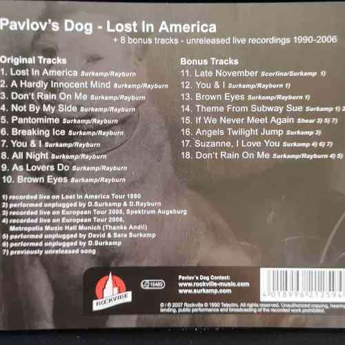Pavlovs Dog : Pavlov's Dog : Lost in Ameica : CD