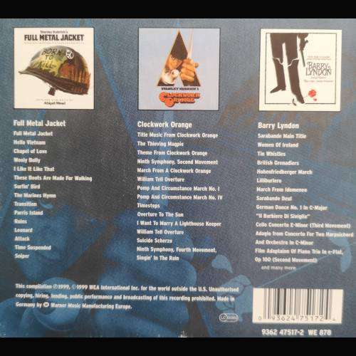 Music from Kubrik films : Full Metal Jacket Clockwork Orange Barry Lyndon : 3 CDs : CD