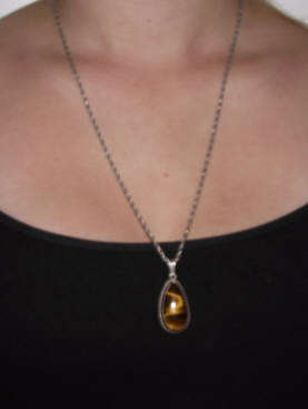 Vintage Chain with Tigers Eye Stone Pendant set in Silver
