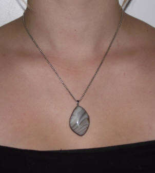 Vintage Silver Plated Chain with Grey Stone Costume Pendant / Brooch