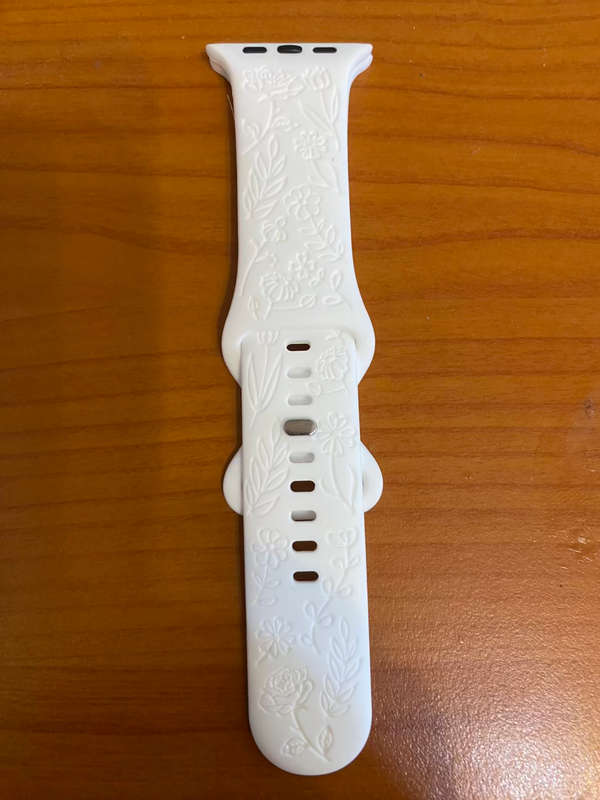 Watch Band compatible with Apple watch 42mm to 49mm Rose Blossom Engraved white silicone