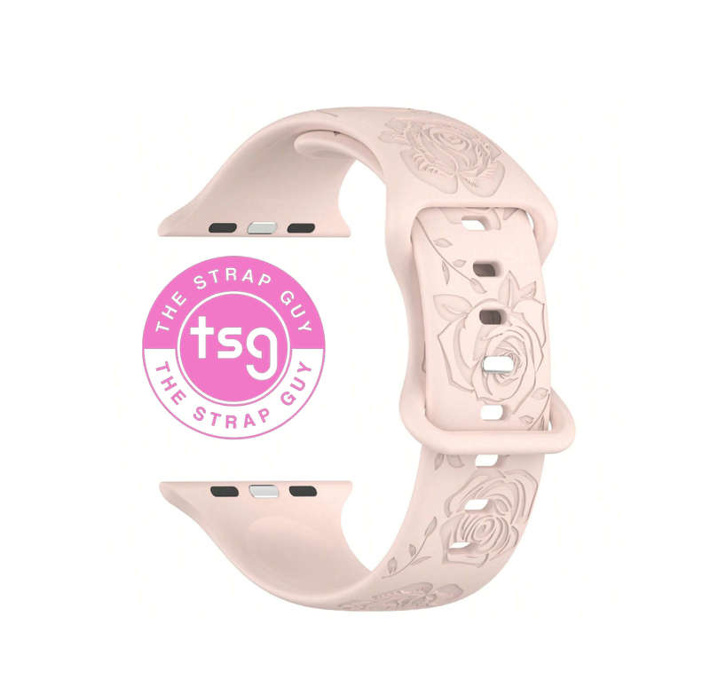 Rose Pattern Laser Carved Watch Band compatible with Apple watch 42mm to 49mm - Peach