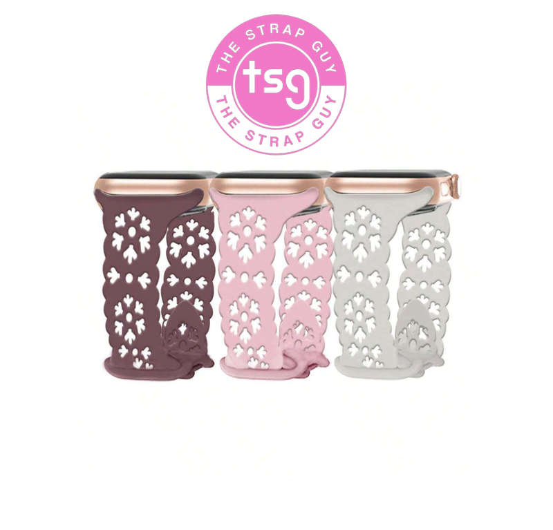 Snowflake Pattern Hollowed Out Watch Band compatible with Apple watch 42mm to 49mm - Iight pink