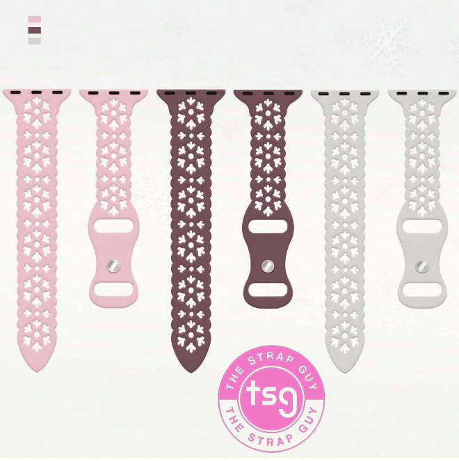 Snowflake Pattern Hollowed Out Watch Band compatible with Apple watch 42mm to 49mm - Iight pink