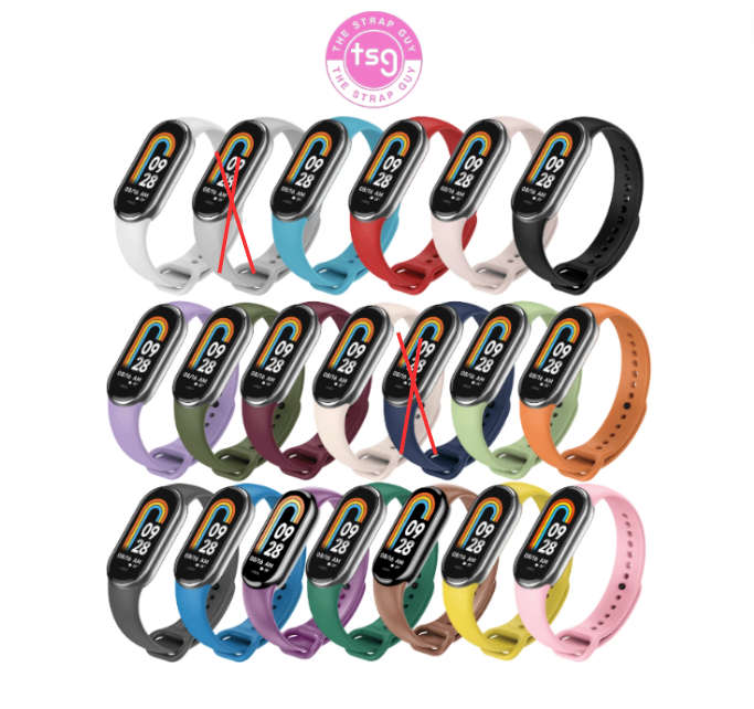 Xiaomi Mi Band 8 silicone straps - 18 colours available - WATCH BODY NOT INCLUDED