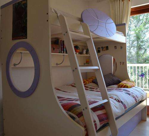 Kids Bunk Bed in White/ Purple Melamine Laminate