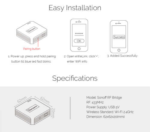 Sonoff RF433WiFi Bridge