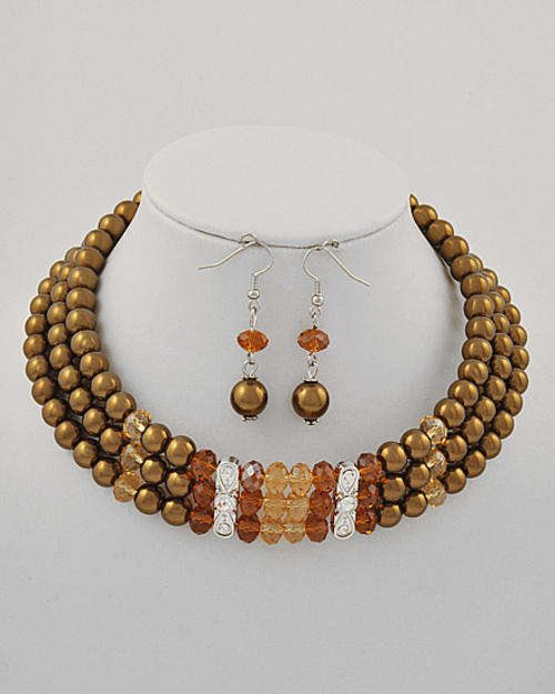 COPPER COLOUR PEARL & SWAROVSKI CHOKER STYLE NECKLACE SET