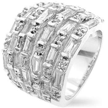 MARKED DOWN!!!! BAGUETTE CUT SIMULATED DIAMOND SILVER RING - SIZE 6