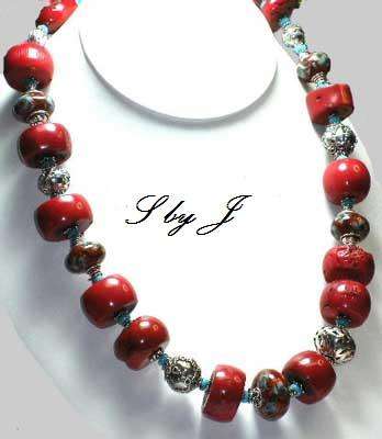 CORAL NECKLACE SET ACCENTUATED WITH PANDORA BEADS- STUNNING
