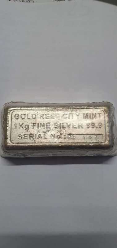 1 kilograms Fine Silver bar by Gold reef city mint