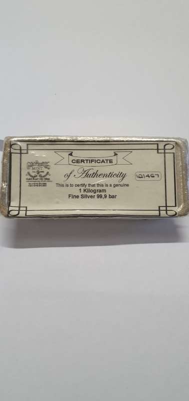 1 kilograms Fine Silver bar by Gold reef city mint