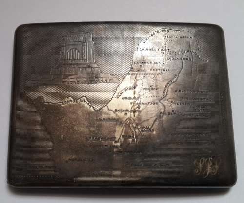 VOORTREKKER MONUMENT~SILVER E.P.N.S.~CIGARETTE CASE~MAP OF SA~BY ZILVERFABRIEK VOORSCHOTEN